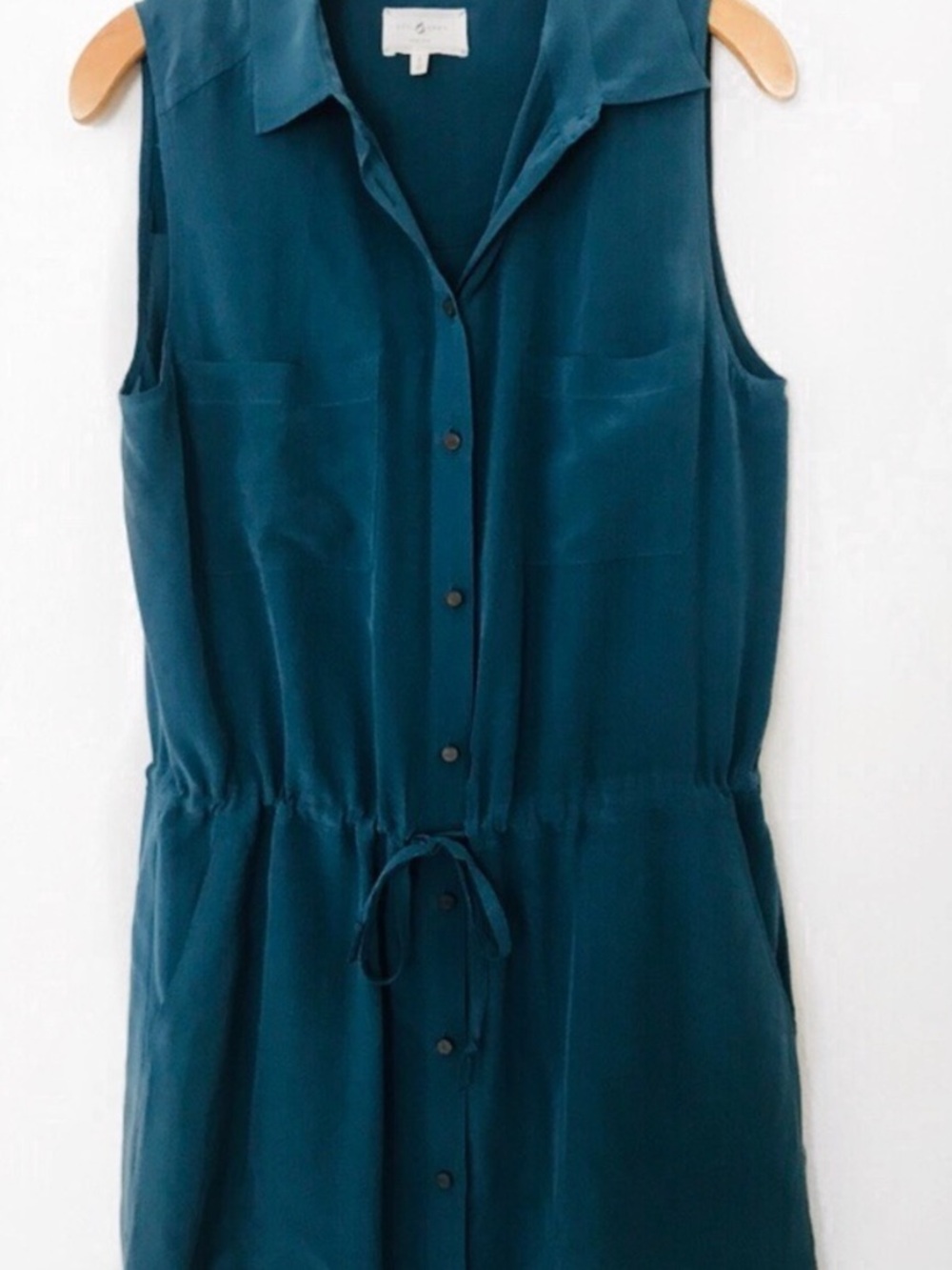 Lou & Grey 100% silk blue button down cinched waist dress size M